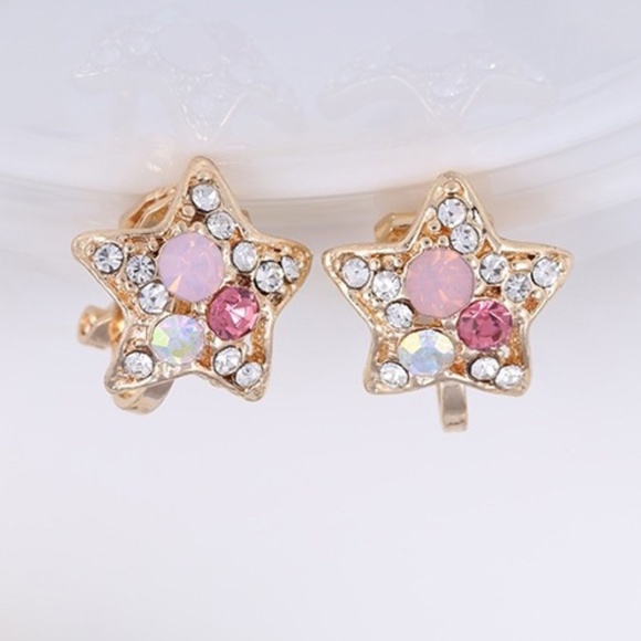 **AEGLE* Gold x Pink Star Fashion Stud Earrings - Picture 2 of 4